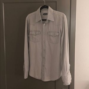 TOM FORD Western Pearl-Snap Denim Shirt, Gray
